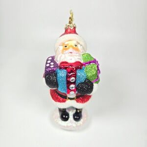 Nice Blown Glass Christmas Ornament Santa Glitter‎ Sparkle Bejeweled Costco